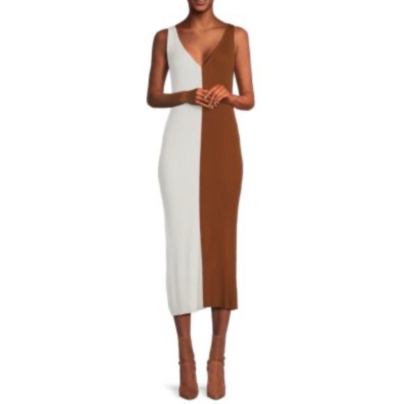 Staud Dana block dress in cream and brown EUC - Picture 2 of 11